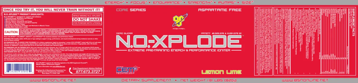 Label for N.O.-Xplode Lemon Lime