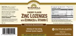 Label for Zinc Lozenges with Echinacea & Vitamin C Cherry Flavor