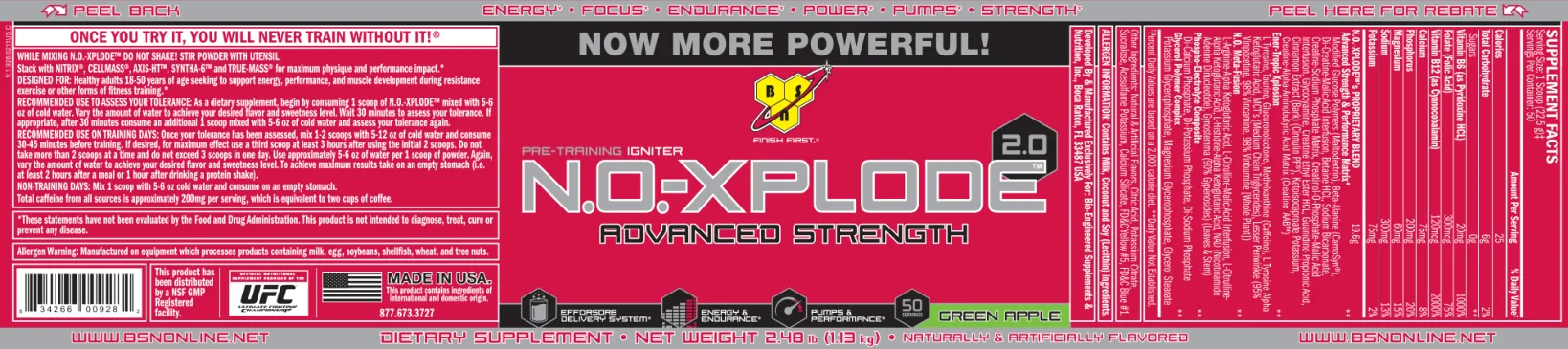 Label for N.O.-Xplode 2.0 Green Apple