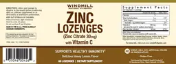 Label for Zinc Lozenges Delicious Honey Lemon Flavor