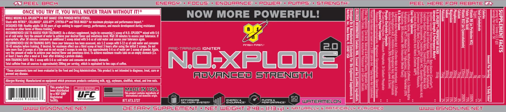 Label for N.O.-Xplode 2.0 Advanced Strength Watermelon