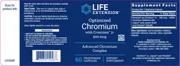 Label for Optimized Chromium with Crominex 3+ 500 mcg