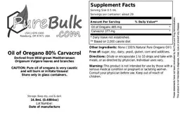 Label for Oil Of Oregano 80% Carvacrol