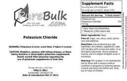Label for Potassium Chloride
