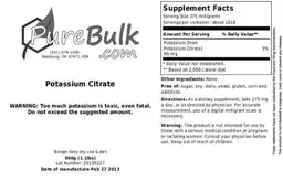 Label for Potassium Citrate