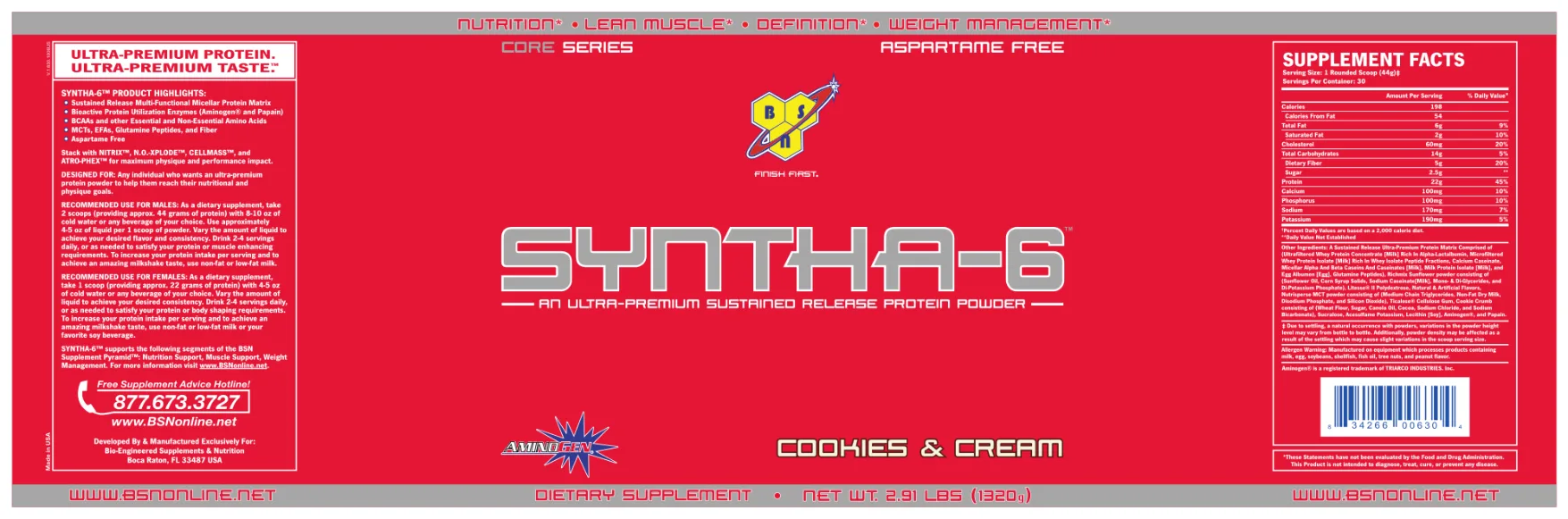 Label for Syntha-6 Cookies & Cream