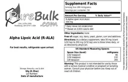 Label for Alpha Lipoic Acid (R-ALA)