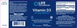 Label for Vitamin D3 25 mcg (1000 IU)