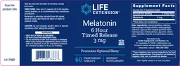 Label for Melatonin 3 mg 6 Hour Timed Release