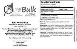 Label for Red Yeast Rice