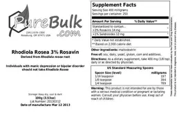 Label for Rhodiola Rosea 3% Rosavin