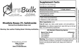 Label for Rhodiola Rosea 3% Salidroside