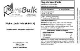 Label for Alpha Lipoic Acid (RS-ALA)
