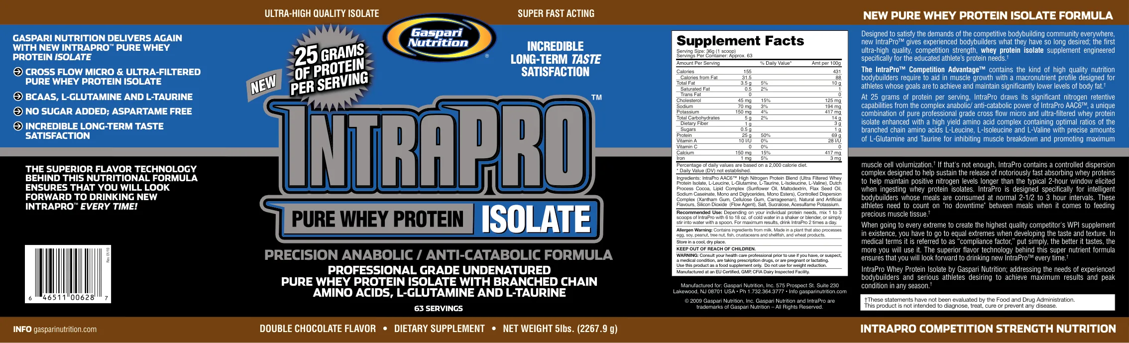 Label for IntraPro Double Chocolate Flavor