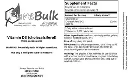 Label for Vitamin D3 (Cholecalciferol) Micro-Encapsulated
