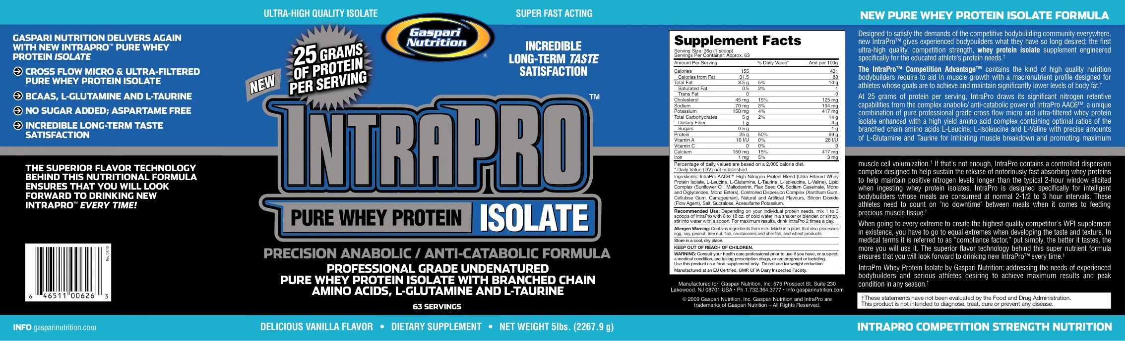 Label for IntraPro Delicious Vanilla Flavor