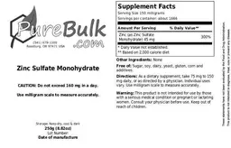Label for Zinc Sulfate Monohydrate