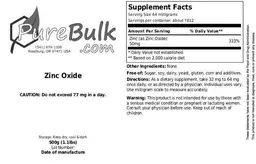 Label for Zinc Oxide