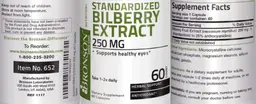 Label for Standardized Bilberry Extract 250 mg