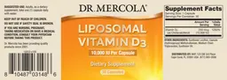 Label for Liposomal Vitamin D3 10,000 IU