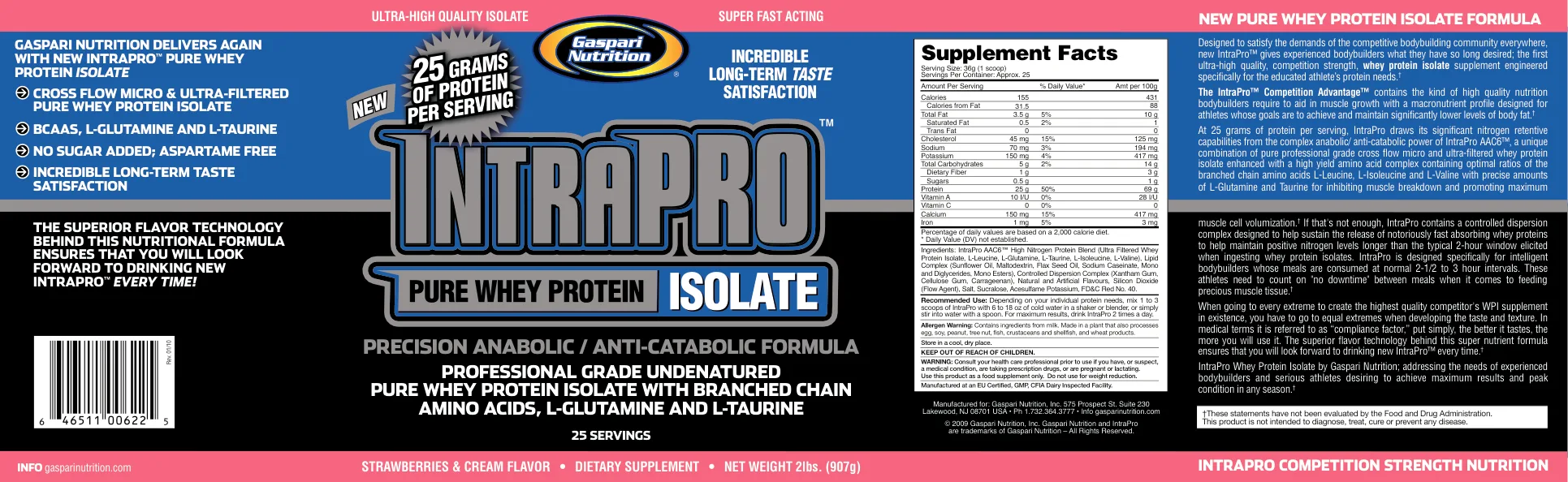 Label for IntraPro Strawberries & Cream Flavor