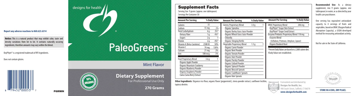 Label for PaleoGreens Mint Flavor