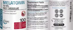 Label for Melatonin 10 mg Cherry Flavor