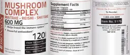 Label for Mushroom Complex 600 mg
