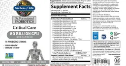 Label for Critical Care 80 Billion CFU Guaranteed