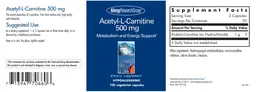 Label for Acetyl-L-Carnitine 500 mg