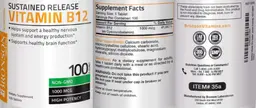 Label for Sustained Release Vitamin B12 1000 mcg