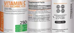 Label for Vitamin C Pure Ascorbic Acid 1000 mg