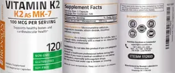 Label for Vitamin K2 100 mcg