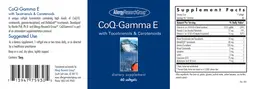 Label for CoQ-Gamma E with Tocotrienols & Carotenoids