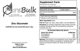 Label for Zinc Gluconate