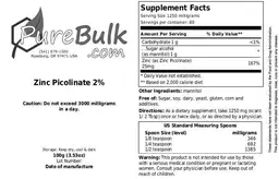 Label for Zinc Picolinate 2%