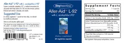Label for Aller-Aid L-92 with L. acidophilus L-92
