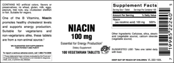 Label for Niacin 100 mg