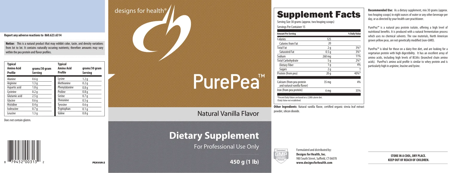 Label for PurePea Natural Vanilla Flavor