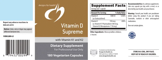 Label for Vitamin D Supreme with Vitamin K1 and K2