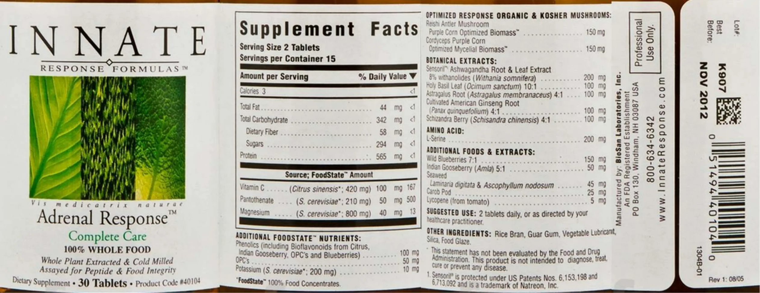 Label for Adrenal Response Complete Care