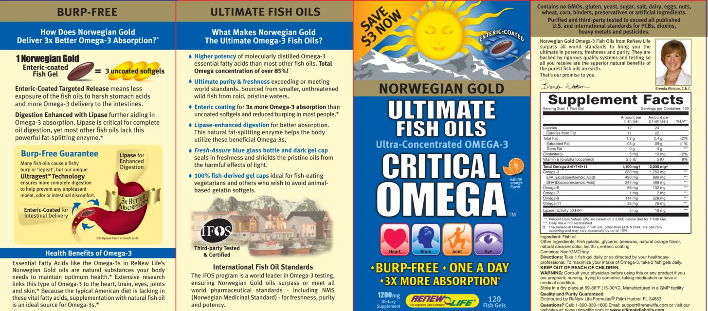 Label for Norwegian Gold Critical Omega Natural Orange Flavor