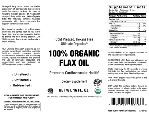 Label for 100% Organic Flax Oil