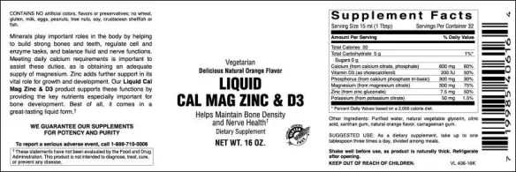 Label for Liquid Cal Mag Zinc & D3
