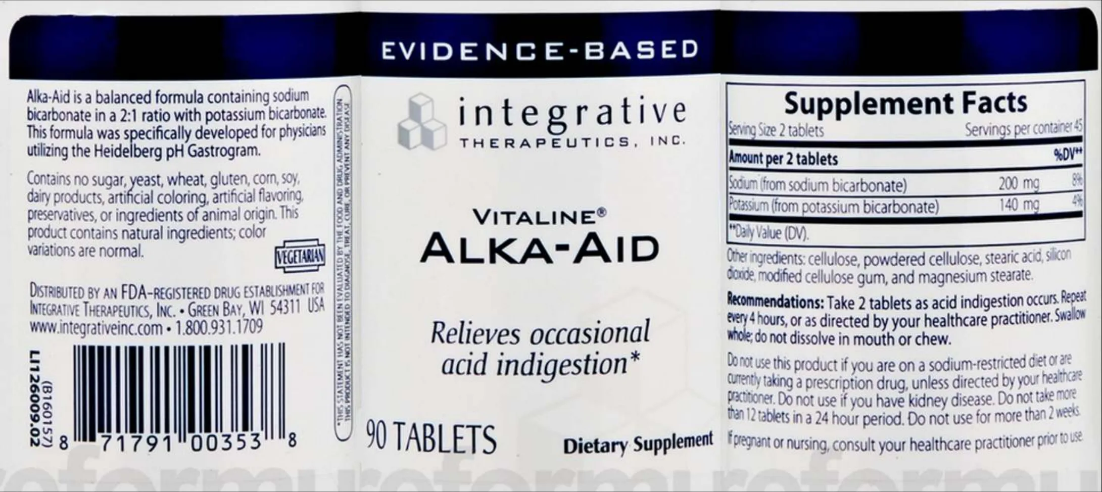 Label for Vitaline Alka-Aid
