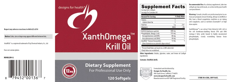 Label for XanthOmega Krill Oil
