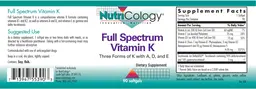 Label for Full Spectrum Vitamin K