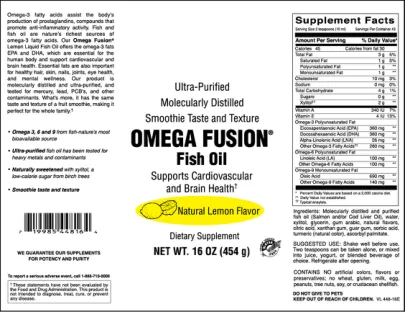 Label for Omega Fusion Fish Oil Natural Lemon Flavor