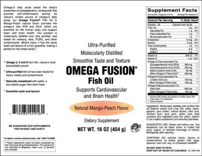 Label for Omega Fusion Fish Oil Natural Mango-Peach Flavor