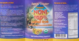 Label for Organic Noni 100% Island Style